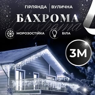 Гірлянда вулична світлодіодна 100 LED 3 метри білий дріт бахрома 18 ниток Білий 3МWW фото