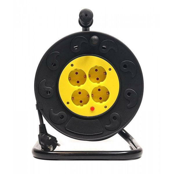 Подовжувач на котушці PowerPlant JY-2002/25 (PPRA10M250S4) 4 розетки, 25 м, чорно-жовтий