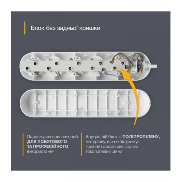 Подовжувач блоковий (PP) Electrum 5 розеток 3м із вимикачем та 2 Type-C + USB C-ES-1991