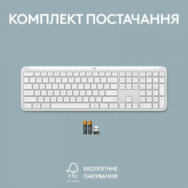 Клавiатура бездротова Logitech Signature Slim K950 US OffWhite USB (920-012466)