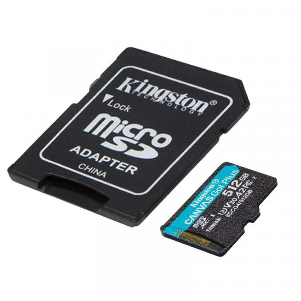 Карта пам`яті MicroSDXC   512GB UHS-I/U3 Class 10 Kingston Canvas Go! Plus R200/W160MB/s + SD-адаптер (SDCG4/512GB)