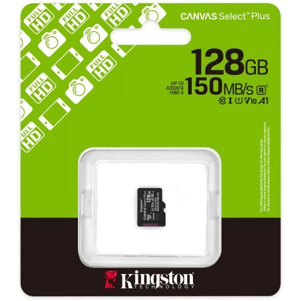 Карта пам`яті MicroSDXC 128GB UHS-I Class 10 Kingston Canvas Select Plus R150MB/s (SDCS3/128GBSP)