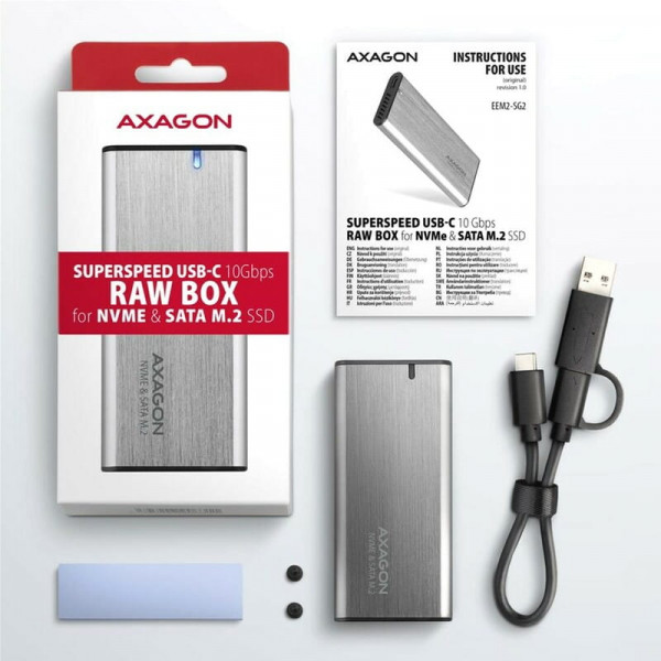 Зовнішня кишеня Axagon NVMe M.2 2242/2260/2280 USB Type-C 3.2 Silver (EEM2-SG2)