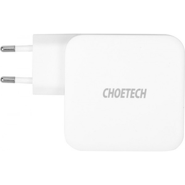 Мережевий зарядний пристрій Choetech GaN 2хUSB Type-C PD100W White (PD6008)