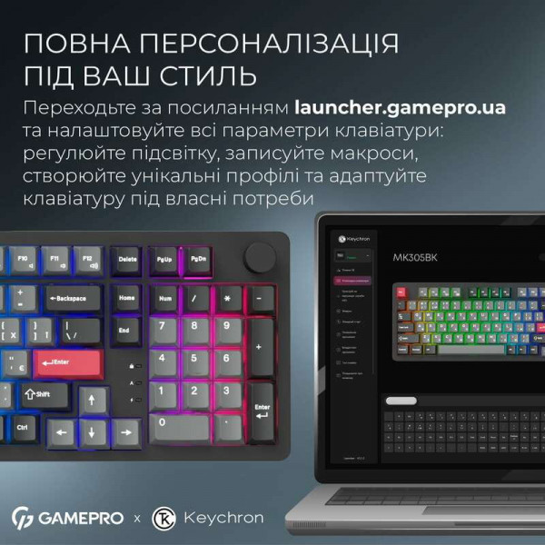 Клавіатура бездротова GamePro Asgard Drakkar Keychron Super Red Switch Black (MK305BK)