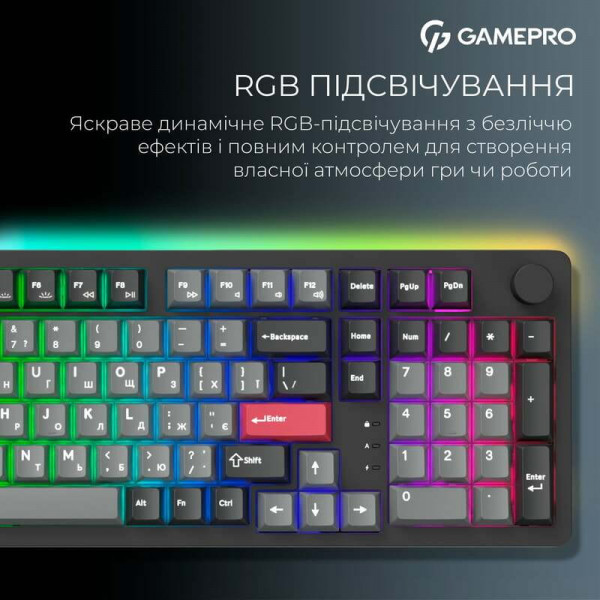 Клавіатура бездротова GamePro Asgard Drakkar Keychron Super Red Switch Black (MK305BK)