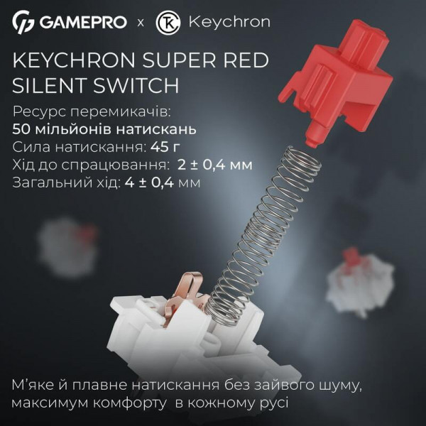 Клавіатура бездротова GamePro Asgard Drakkar Keychron Super Red Switch Black (MK305BK)