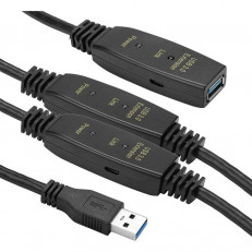 Активний подовжувач PowerPlant USB - USB V 3.0 (M/F), 20 м, чорний (CA912865)