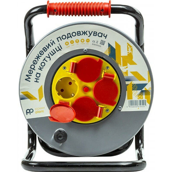 Подовжувач на котушці PowerPlant JY-20022/25 4 розетки, 16А, 3x2.5мм, 25 м, 100% мідь Grey (EX610525)
