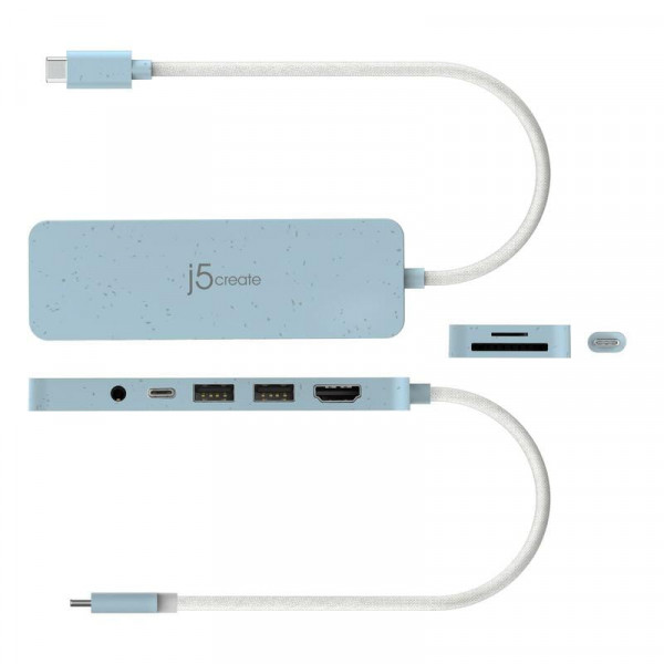 USB-хаб J5create USB-C 6-в-1 Cyan (JCD373EC-N)