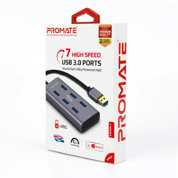 USB-хаб Promate EzHub Grey 7 ports