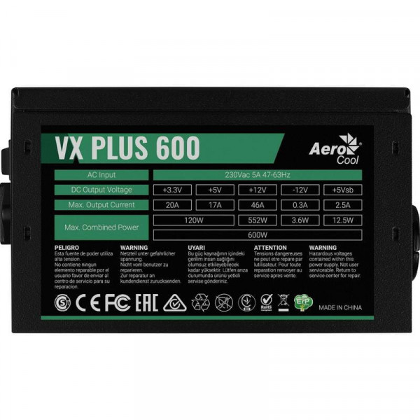 Блок живлення AeroCool VX Plus Stealth 600 (ACPN-VS60NEY.12) 600W